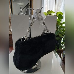 Elegant Black Faux Fur Shoulder Bag NWT